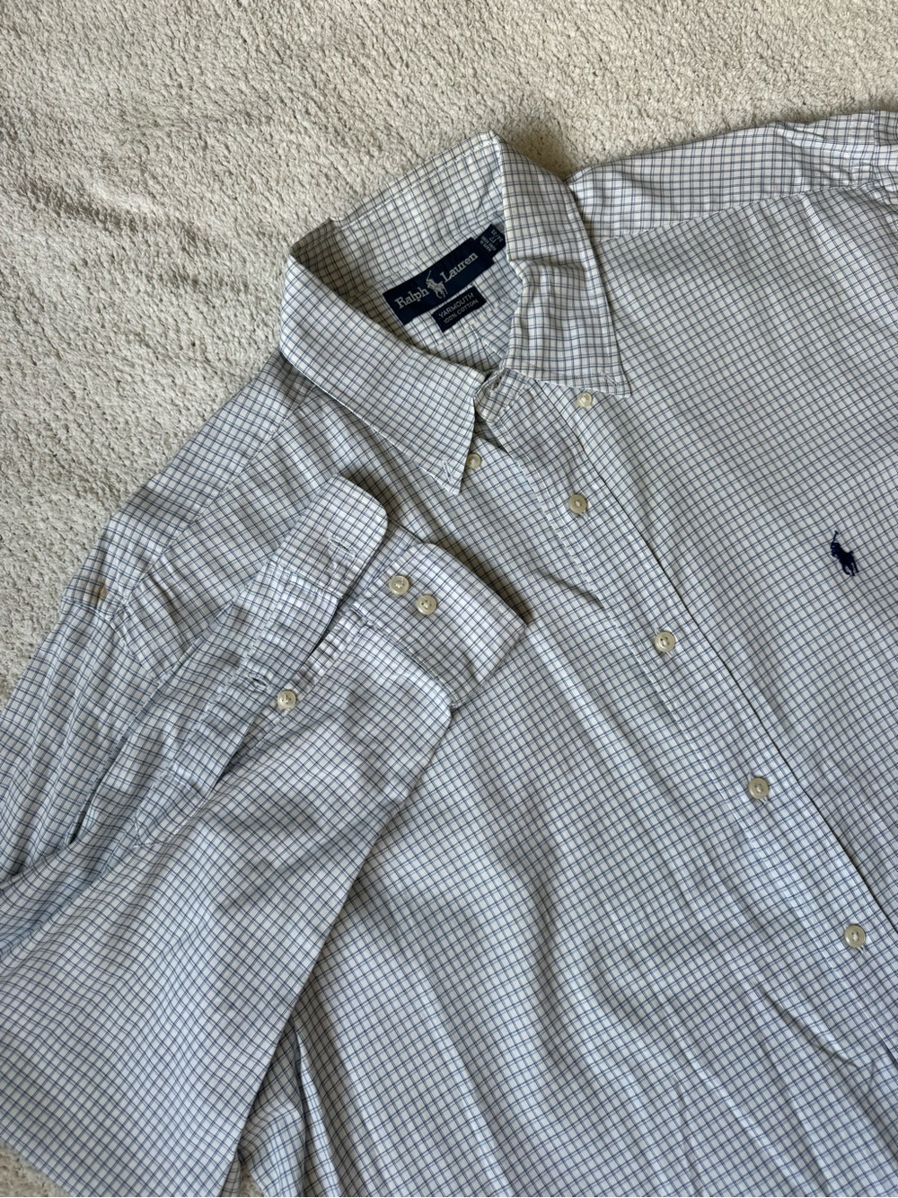 Ralph Lauren White with Blue Micro-Check Button-Down Shirt